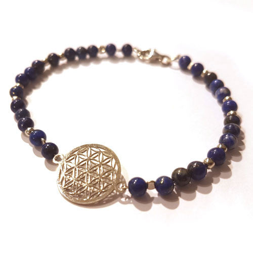 Lapis Lazuli-Armband mit Blume des Lebens Steindesign - 1