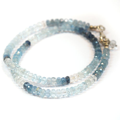 Aquamarin-Kette, Button 5mm facettiert - 1