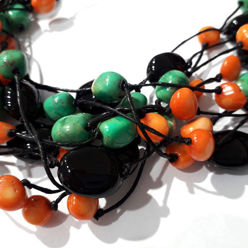 Collier Türkis grün & Onyx & Koralle - 2