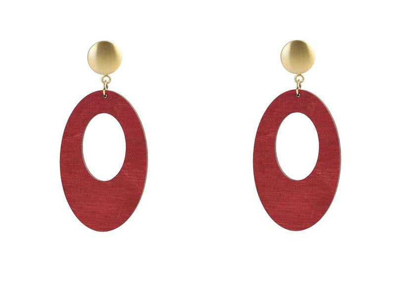 Ohrringe Holz Oval Rot - 1