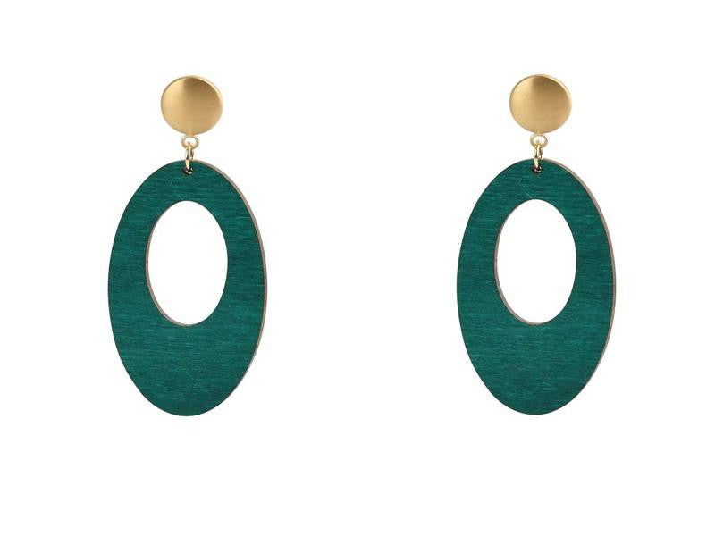 Ohrringe Holz Oval Grün - 1