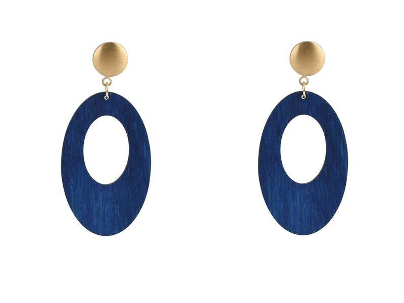 Ohrringe Holz Oval Blau - 1