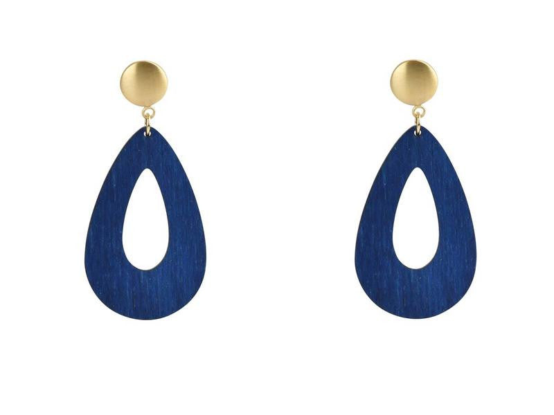 Ohrringe Holz Tropfen Blau - 1