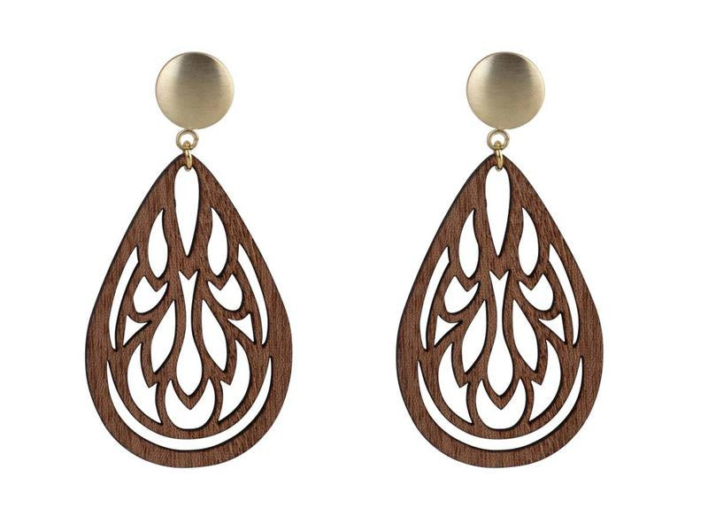 Ohrringe Holz Ornamental - 1
