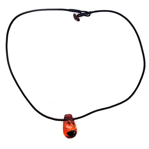 Bernstein Anhänger mit Lederband - 2