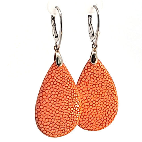 Ohrringe Rochenleder Tropfen orange - 1