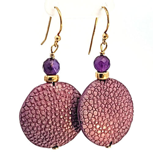 Ohrringe Rochenleder lila mit Amethyst - 2