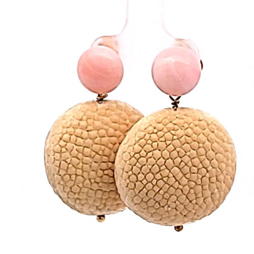 Ohrringe Rochenleder beige mit rosa Andenopal - 2