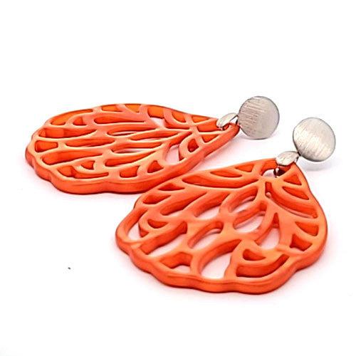 Ohrpendler Perlmutt Blatt groß, orange  - 2