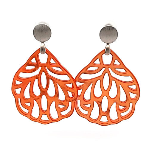 Ohrpendler Perlmutt Blatt groß, orange - 1