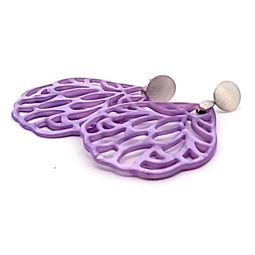 Ohrpendler Perlmutt Blatt groß, lila Steindesign - 3