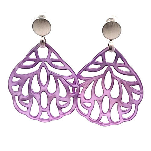 Ohrpendler Perlmutt Blatt groß, lila Steindesign - 1