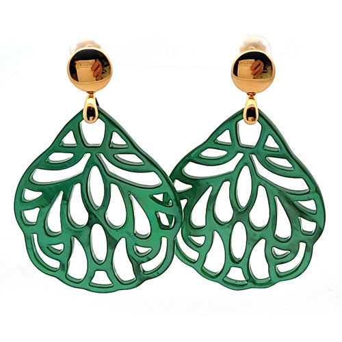 Ohrpendler Perlmutt Blatt groß, grün Steindesign - 1