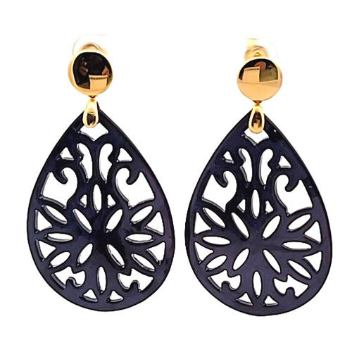 Ohrpendler Perlmutt Tropfen groß, dunkelblau - 3