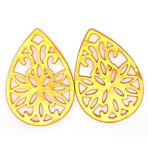 Ohrpendler Perlmutt Tropfen groß, dunkelgelb - 2