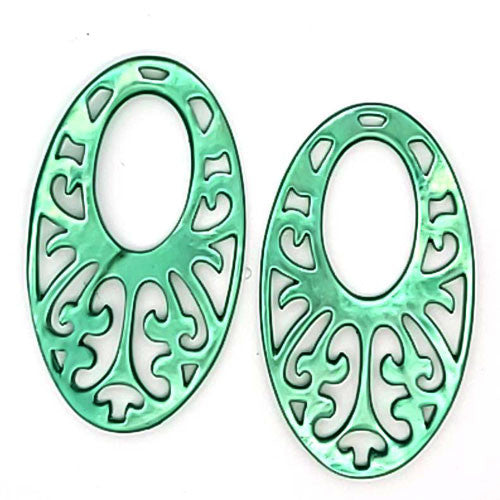 Ohrpendler Perlmutt Oval groß, grün - 2