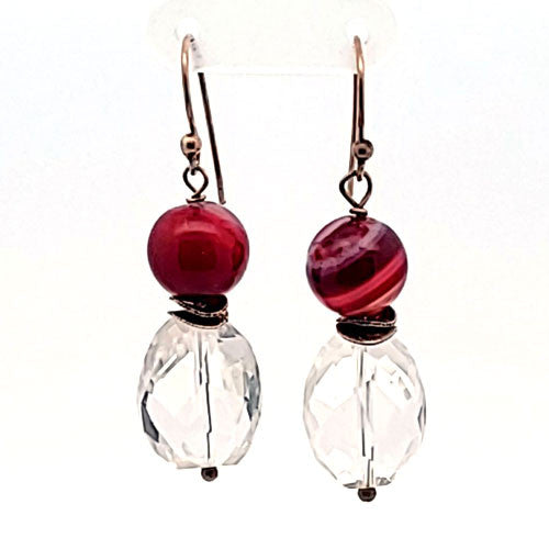 Ohrringe Bergkristall mit Achat pink - 2