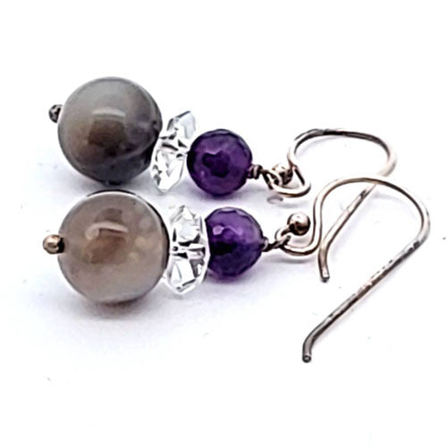 Ohrringe Botswanaachat mit Amethyst und Bergkristall  - 1