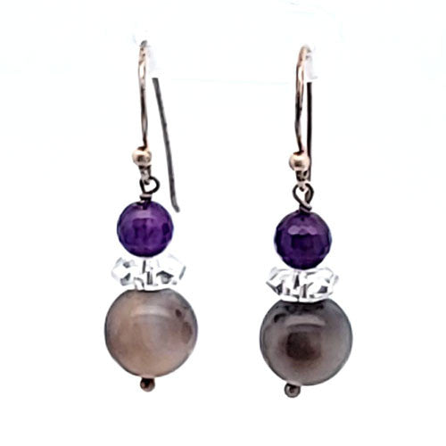 Ohrringe Botswanaachat mit Amethyst und Bergkristall - 3