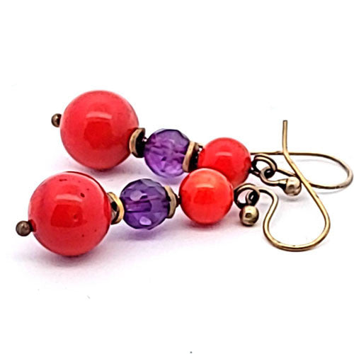 Ohrringe Bambuskoralle mit Amethyst - 2