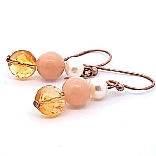 Ohrringe Mondstein mit Zitrin und Perle  - 1