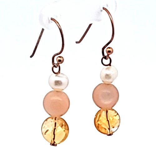 Ohrringe Mondstein mit Zitrin und Perle - 2