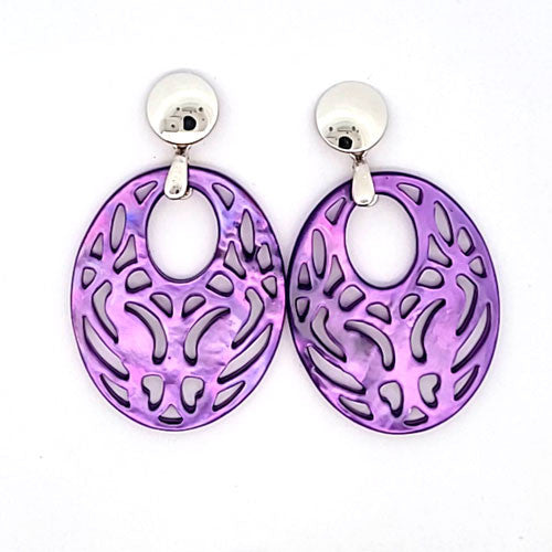 Ohrpendler Perlmutt Oval, violett - 1