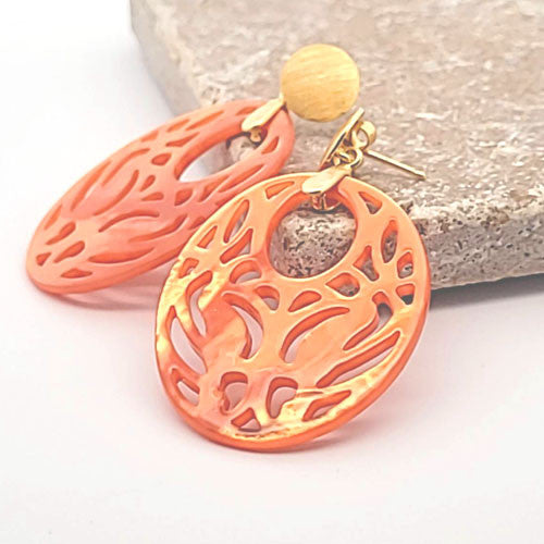 Ohrpendler Perlmutt Oval, orange - 1