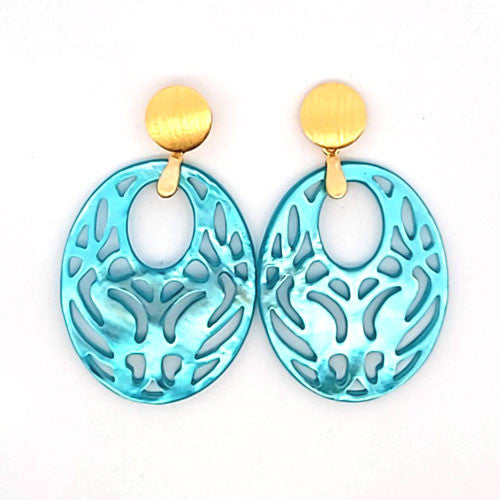 Ohrpendler Perlmutt Oval, türkisblau - 1