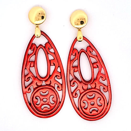 Ohrpendler Perlmutt Tropfen lang, rot - 1