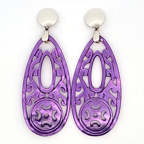 Ohrpendler Perlmutt Tropfen lang, violett - 3