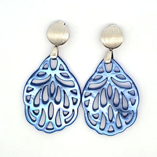 Ohrpendler Perlmutt Blatt klein, blau - 1