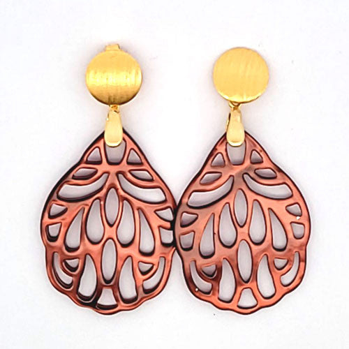 Ohrpendler Perlmutt Blatt klein, braun - 2