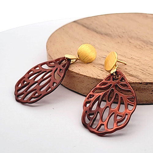 Ohrpendler Perlmutt Blatt klein, braun  - 3