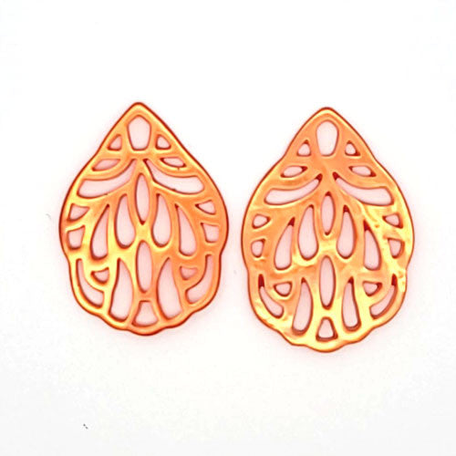 Ohrpendler Perlmutt Blatt klein, orange - 2