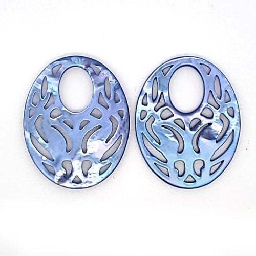Ohrpendler Perlmutt Oval, blau - 2