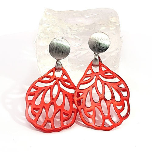 Ohrpendler Perlmutt Blatt klein, kirschrot - 1