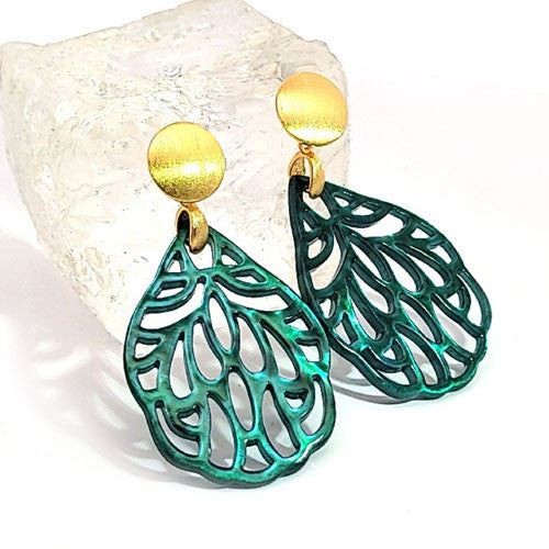 Ohrpendler Perlmutt Blatt klein, smaragdgrün - 1