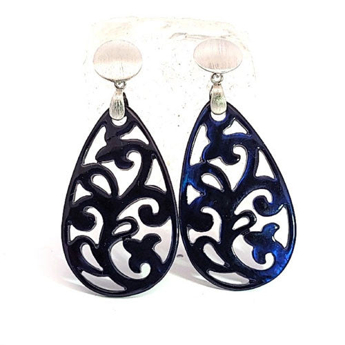 Ohrpendler Perlmutt Tropfen, dunkelblau - 7