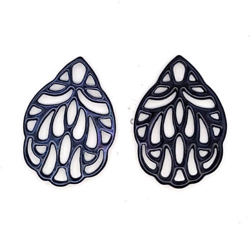 Ohrpendler Perlmutt Blatt klein, dunkelblau - 4
