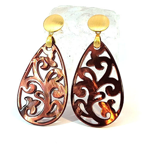 Ohrpendler Perlmutt Tropfen, braun - 1