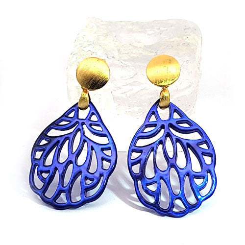 Ohrpendler Perlmutt Blatt klein, azurblau - 1