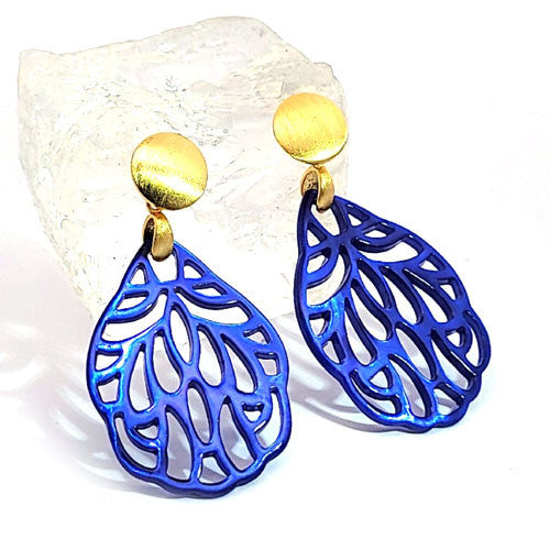 Ohrpendler Perlmutt Blatt klein, azurblau  - 2