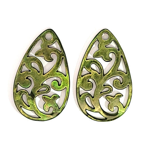 Ohrpendler Perlmutt Tropfen, olivgrün - 2