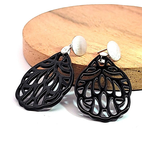 Ohrpendler Perlmutt Blatt klein, schwarz - 5