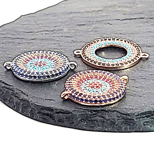 Rundes Silberelement rosé vergoldet mit Zirkonia und Glassteinen - 3