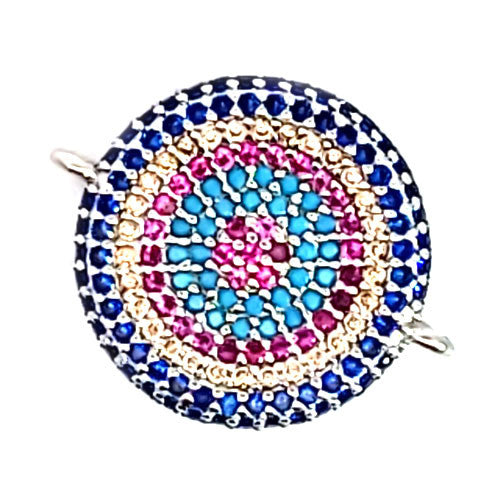 Rundes Silberelement rhodiniert mit Zirkonia und Glassteinen - 2