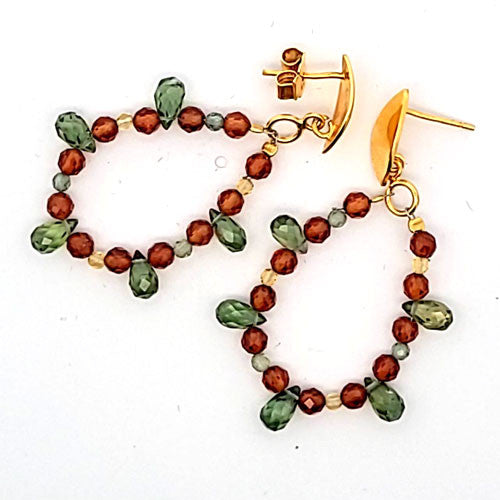 Ohrringe Bohemian mit orangenem und grünem Granat - 1