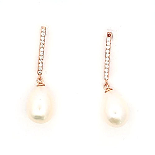 Ohrhänger Perle mit Zirkonia mit silber rosé gold Stecker - 3