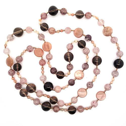 Design Edelsteinkette Mondstein & Rauchquarz lang Steindesign - 3